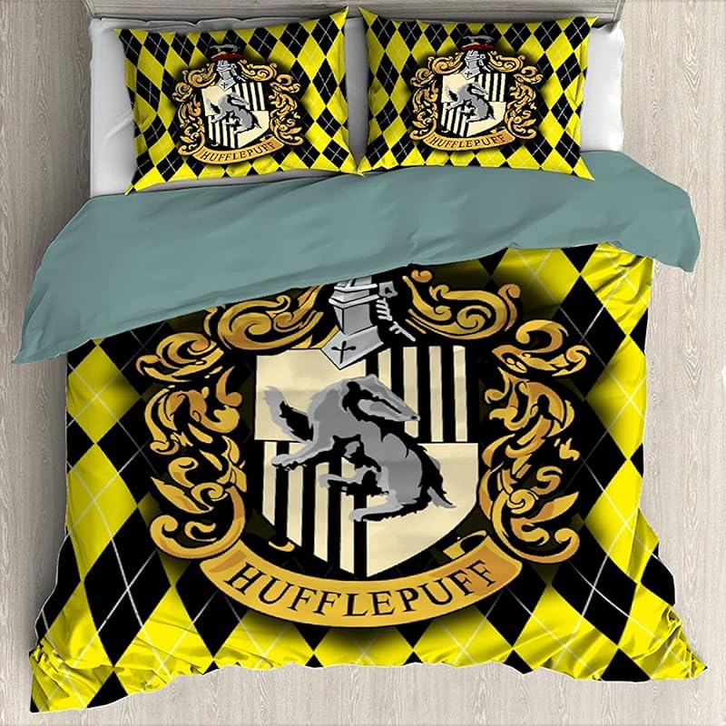 SK-PBB Harry Potter Hufflepuff Logo Bettbezug, 3-teilige Bettwäsche-Set, weich, bequem, luxuriös, 100 Prozent Polyester (EIN Bettbezug 135x200cm und 2 Kissenbezüge 50x75)