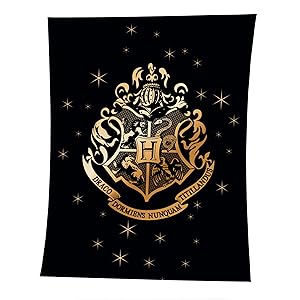 Harry Potter Decke 150x200 cm ☆ Coral Fleece-Decke Hogwarts Fanartikel Kuscheldecke für Kinder und Erwachsene ☆ Tagesdecke ☆ Überwurf schwarz